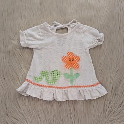 Vintage Carter's white top with green and orange plaid flower & worm size 24 M - Image 1 of 4
