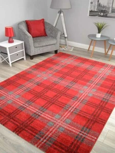 Tartan Rugs Hall Runners New Red Grey Check Soft Mats Long Good Quality & Cheap - Picture 1 of 7