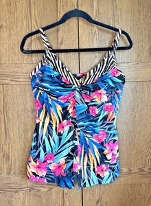 EUC $140 Miraclesuit Tankini Top Love Knot Top Black/Pink/Blue-SIZE 10 - Picture 1 of 9
