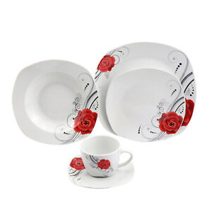 Stylish 20 Pcs Porcelain Square Dinnerware Set Service for 4 People - Red Flower