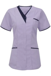 ASYMMETRISCHE DAMEN-TUNIKA LILA HEALTHCARE BEAUTY - WEISS ODER MARINEBLAU BORTE. INS33LI - Bild 1 von 4