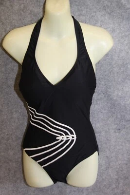BADEANZUG SCHWIMMANZUG GRÖSSE 38 C SCHWARZ MIT WEISSEN ZIERSTREIFEN SCHAUMSTOFF - Bild 1 von 3