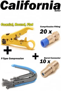 RG6 Koaxialkabel Abisolierer Crimper Tools Kit +20 Kompression 10 Zylinder Stecker - Bild 1 von 12