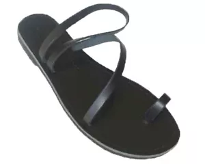 Antike griechische Ledersandalen Damenstil handgefertigt Riemen spartanischer Zehenring flach - Bild 1 von 2