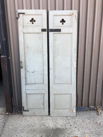 PaiR c1890 clover cutout design house shutters 83“ h x 22” NY estate find Grey Cover