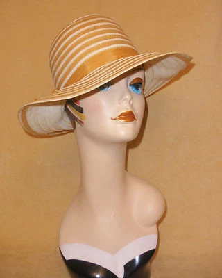 Butterscotch Gold & White Wide Brim Straw Hat  - Image 1 of 4