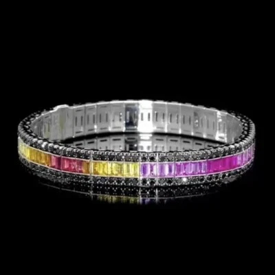 Brazalete para mujer 15 ctw corte baguette zafiro multicolor arco iris enchapado en oro 14k Foto 1 de 4