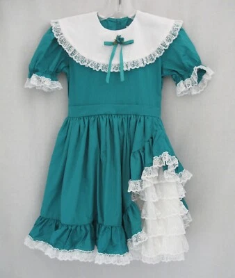 Vestido de festa arco-íris Emmas babado laço renda meninas tamanho 7 vintage - Imagem 1 de 4