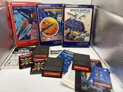 INTELLIVISION Game Lot TRON DEADLY DISCS Astrosmash & Space Battle All Boxed VTG - Image 1 of 4