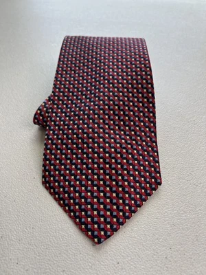 Corbata de diseñador Bruno Pirttelli roja con azul y tostado geométrica 100 % seda Foto 1 de 4