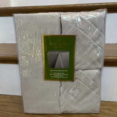 Kate Spade New York Larabee Dot 9 Pc Napkin Tablecloth Set Gray 60x102 NIP Grey - Image 1 of 4
