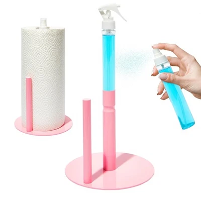 2-in-1 Stainless Steel Paper Towel Holder with Spray Bottle | Pink | J.M.T Ho... - Image 1 of 4