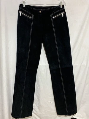 Vintage Women Wilson’s Black Suede Leather Pants Biker Motorcycle White Stitch - Image 1 of 4