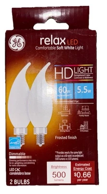 1ea 2-pack GE Relax LED Light Bulbs, 5.5w = 60w, Soft White HD Light E12 base 9z - Image 1 of 4