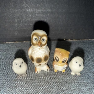 Owls Miniature Bone China Figurines Vintage Set of 4 - Picture 1 of 2