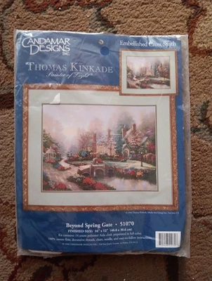 Candamar #51070 BEYOND SPRING GATE Thomas Kinkade Embellished Cross Stitch Kit  - Image 1 of 4