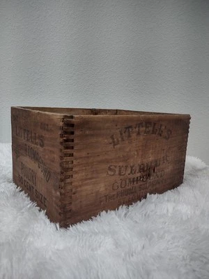 Antique 1900s Littell's Sulphur Compound Poultry Dovetail Wood Box, St. Louis MO - Image 1 of 4