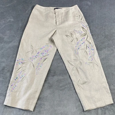 Pantalón Linda Allard Ellen Tracy 100% Lino Bordado 10 Informal Mamá Pascua Preppy Foto 1 de 4