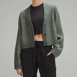 Lululemon - Maglione cardigan donna misto cotone scollo a V maglia verde TG L - Foto 1 di 11