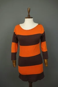 MARIMEKKO Mika Piirainen Orange Black Striped Cotton Pullover Shift Dress Size M - Picture 1 of 14