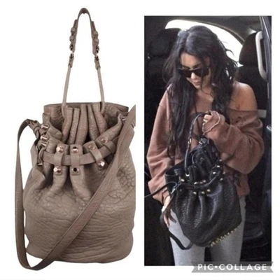 Alexander Wang Diego Studded Leather Bucket Bag $1100 Latte Rose Gold - Image 1 of 4