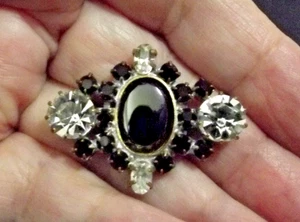 Bottone con strass cechi vintage - pietre bianche e nere multiforma (4819) - Foto 1 di 5