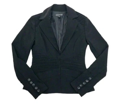 Blazer Top Negro De Colección Y2K Rampage Plisado Muesca Frontal Manga Larga Talla XS Foto 1 de 4