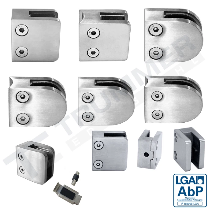 Glashalter Edelstahl Halbrund Eckig Klemmhalter Glasklemme Geländer