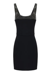 NWT ELISABETTA FRANCHI BLACK CREPE MINIDRESS WITH EMBROIDERED BODICE AB60242E2 - Picture 1 of 5