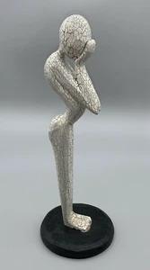 Crackled White Wooden Scuplture Thinker Standing Made in Indonesia 12" tall - Picture 1 of 6