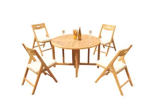 5-Piece Outdoor Teak Dining Set: 48" Butterfly Table, 4 Folding Arm Chairs Surf - Picture 1 of 11