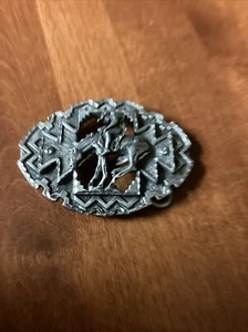 Wild West Vintage Silver tone Horse Rodeo Cowboy Belt Buckle 1995 signed EJC - Picture 1 of 5