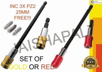 MAKITA DEWALT BOSCH MILWAULKEE 2 QUICK RELEASE BIT HOLDER 60 & 150MM RED or Gold fits MAKITA IMPACT DRIVER CR-V