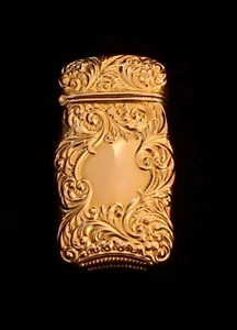 10K Gold Vesta Match Safe Victorian Edwardian Tobacciana Repousse Case - Picture 1 of 9