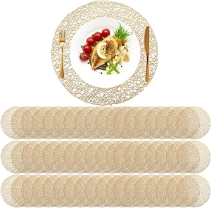 60 Packs Gold round Placemats 15 Inch Hollow Out Pressed Vinyl Place Mats Heat R - Picture 1 of 7