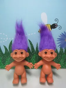 COPPIA TROLL NUDI A PELO VIOLA - Bambola Russ Troll 5" - NUOVI CON DIFETTI - Foto 1 di 5