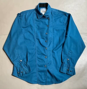Camicia vintage Wrangler donna autentica abbigliamento western blu manica lunga taglia med - Foto 1 di 13