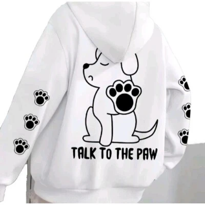 NUEVO Unisex 2XL Sudadera con Capucha Blanca Estampado Talk To The Paw Con Bolsillo Frontal Liso Foto 1 de 3