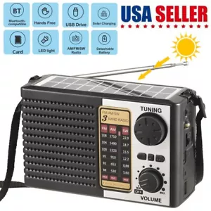 Solar Radio Portable FM/AM SW Digital Bluetooth Speaker MP3 Player Rechargeable - Picture 1 of 13