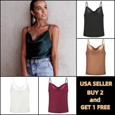 Sujetador sin mangas camisola satinada cami estante correa de espagueti ajustable corta Foto 1 de 4