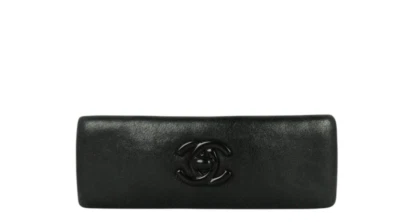 Chanel Vintage Años 90 Piel de Cordero Negro Cuero CC Cabello Barrette Foto 1 de 4