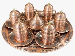 Turkish Coffee Expresso Coffee Cup & Saucer Set Copper & Porcelain - Picture 1 of 10