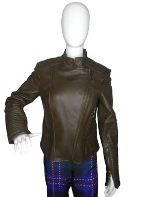 Vince Camuto 女式棕色皮革夹克 L8911 M 码 — 第 1/4 张图片