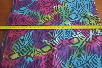 13" Long, Purple, Red, Blue, Green, Yellow & Black Cotton Batik, N1338 - Image 1 of 3