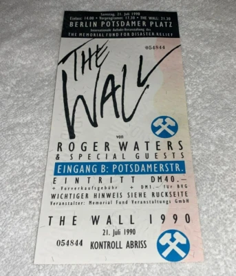 ROGER WATER BERLIN THE WALL 1990 BOLETO DE CONCIERTO SIN USAR RARO ORIGINAL ROSA FLOYD Foto 1 de 4