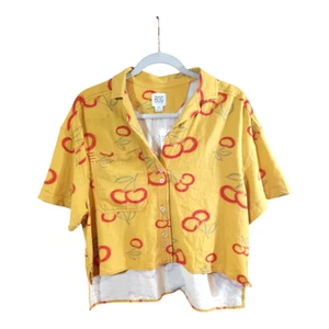 Neu mit Etikett BDG Urban Outfitters Aiden Damenoberteil Kirschmuster Leinenmischung Hi-Lo Small - Bild 1 von 8