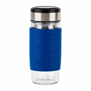 Emsa Tea Mug, tea glass with strainer, double-walled glass, silicone, blue, 4... - Picture 1 of 10