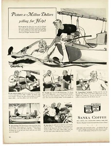 1939 Sanka Coffee man overboard sailboat comic Gilbert Bundy art Vintage Ad - Picture 1 of 1