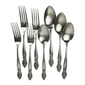 Vintage 8 Gabeln & Löffel Blumendesign Japan National Edelstahl Besteck - Bild 1 von 10