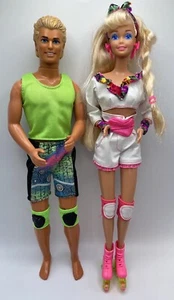 1991 Mattel Barbie & Ken Doll Rollerblade Skates Flicker 'n Flash #2215 & #2214 - Bild 1 von 13